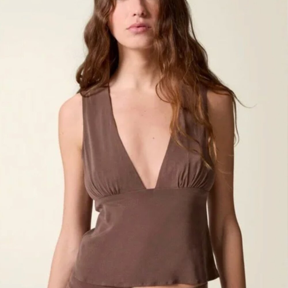 Rouje Annibal Top Sleeveless tank top V neck blouse going Brown S/36